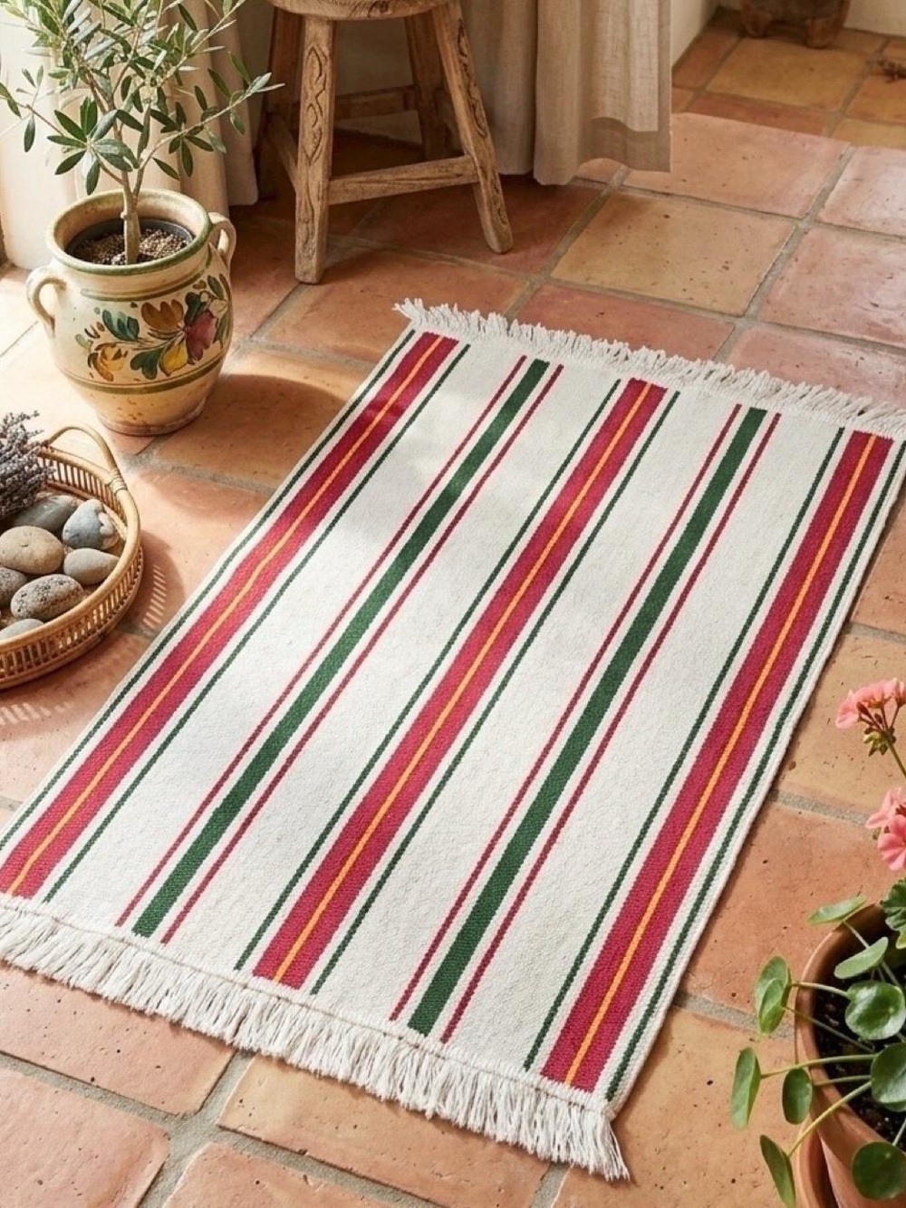 Vintage Cream Red Stripe Fringe Floor Rug
•Measurements>>> 21” X 32” (Approxima